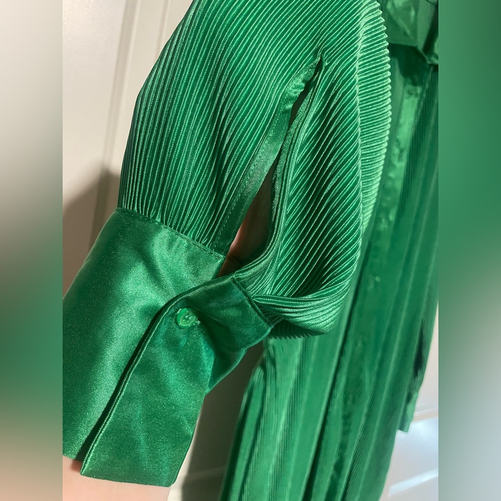 ON HOLD Till Wednesday 💚Green Pleated Button-Up Shirt Dress -12th Tribe - Picture 4 of 9